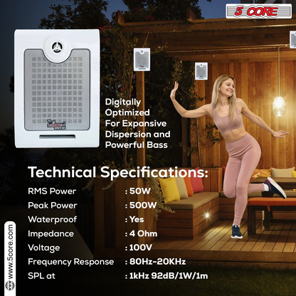 Start2Finish 5Core outdoor stereo in-wall speakers with 500W peak power, designed for high-quality home audio installation.