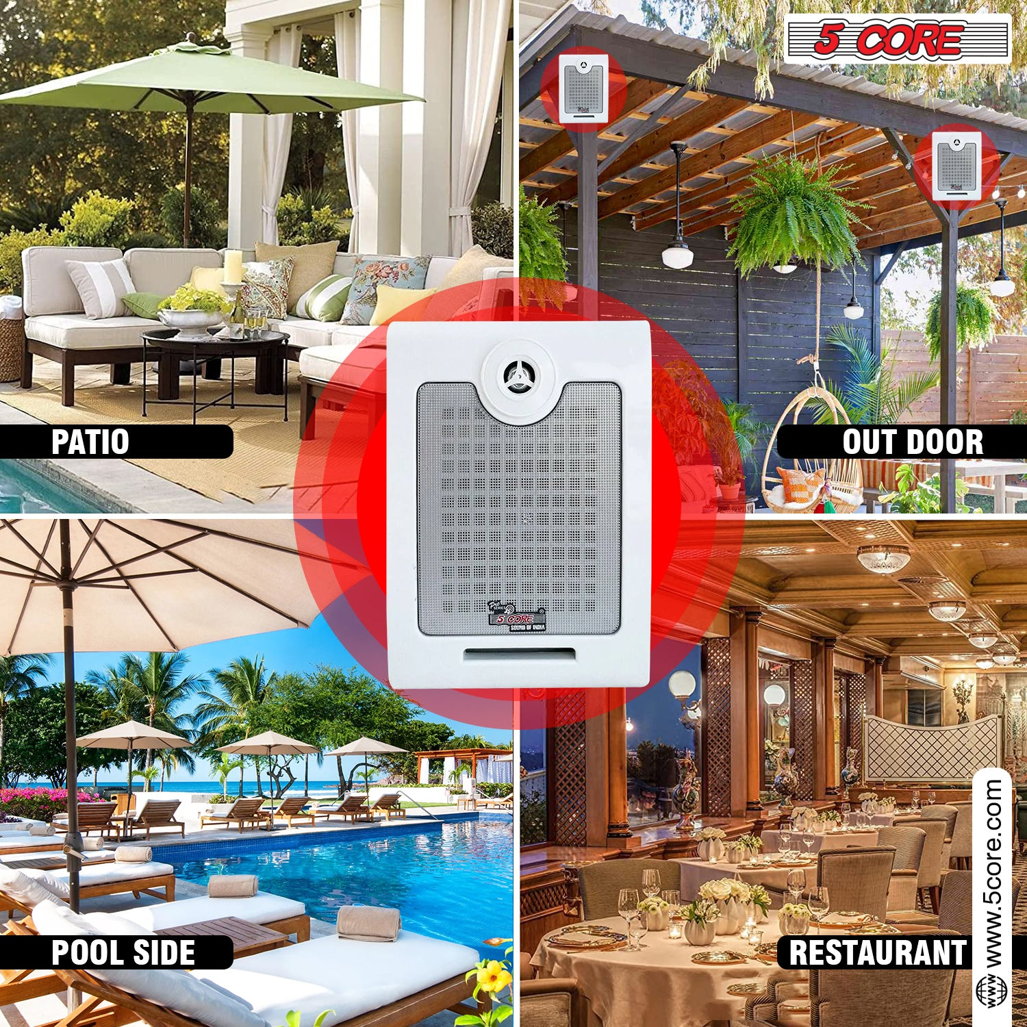 Start2Finish 5Core outdoor stereo in-wall speakers with 500W peak power, perfect for passive home audio systems.
