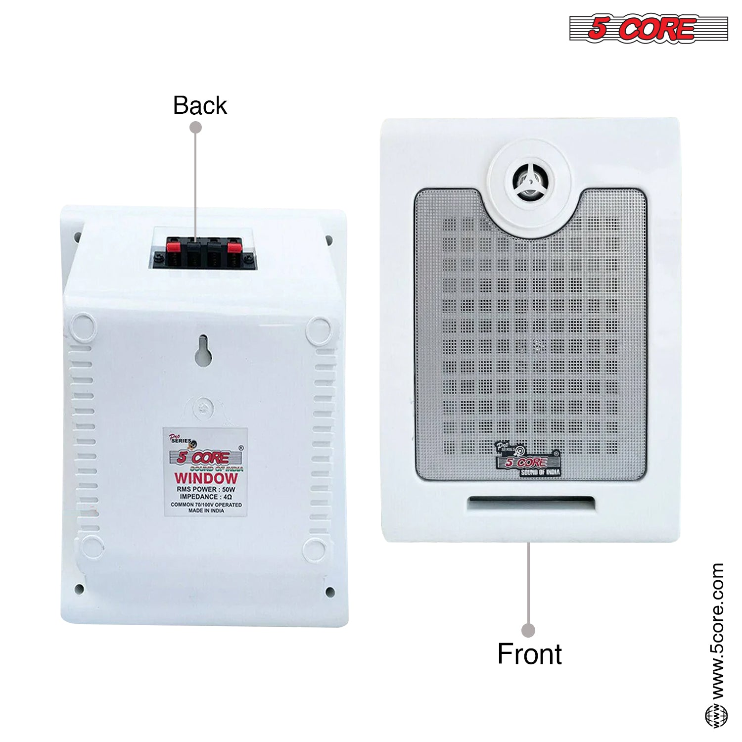 Start2Finish 5Core outdoor stereo in-wall speakers with 500W peak power, designed for outdoor home audio systems.