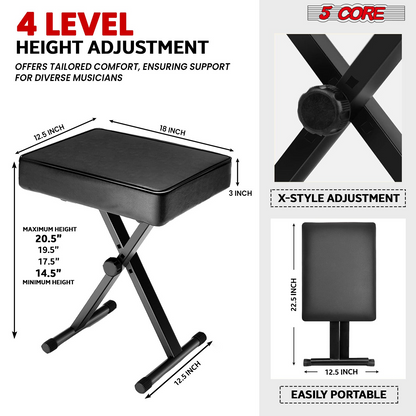 Start2Finish 5 Core keyboard stand and padded musician chair set with adjustable keyboard stand and comfortable padded seat.