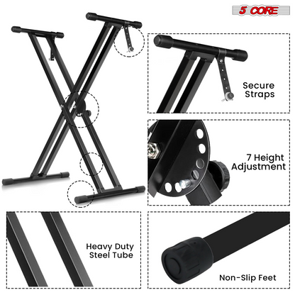 Start2Finish 5-core keyboard stand and adjustable padded piano bench with music chair for musicians.