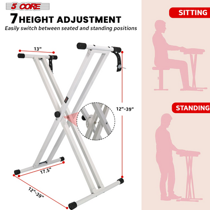 Start2Finish 5 core keyboard stand and padded musician chair set with adjustable keyboard stands and comfortable padded seats.