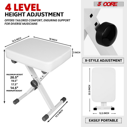 Start2Finish 5-core keyboard stand and padded piano bench combo with adjustable height and sturdy construction for musicians.