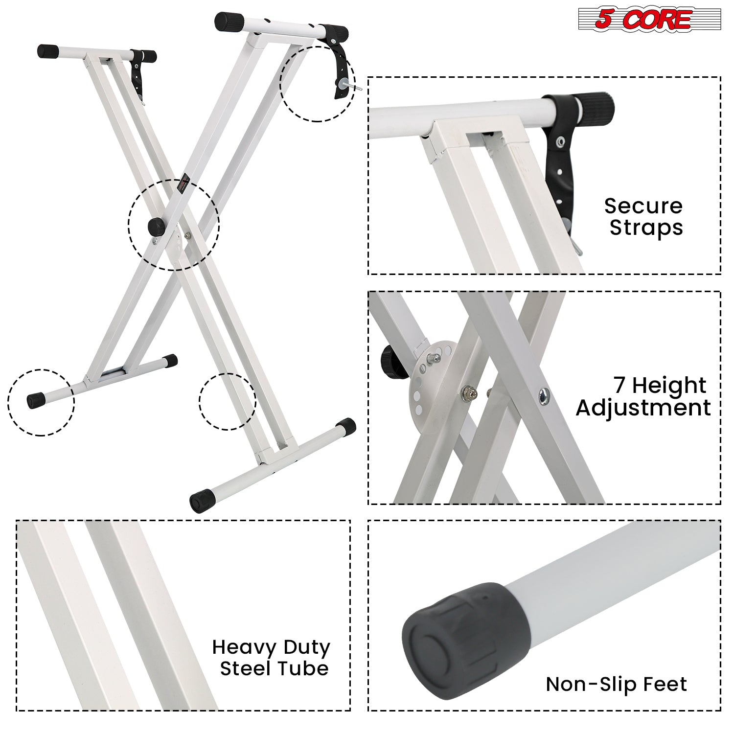 Start2Finish 5-core keyboard stand and padded musician chair set, adjustable piano bench combo for musical instruments.
