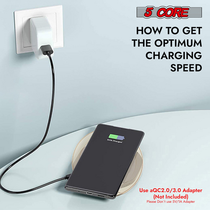 Start2Finish 5Core wireless charging pad with 15W fast charging, Qi-certified electronic phone charger on sleek mat.