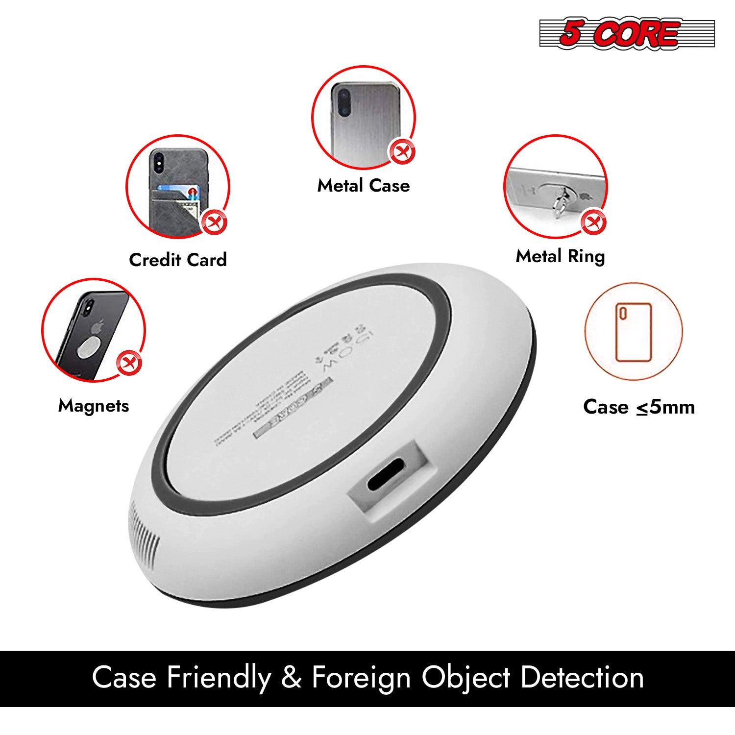 Start2Finish 5Core wireless charging pad with 15W fast charging, Qi-certified electronic phone charger mat on a sleek surface.