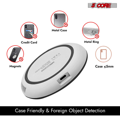 Start2Finish 5Core wireless charging pad with 15W fast charging, Qi-certified electronic phone charger mat on a sleek surface.
