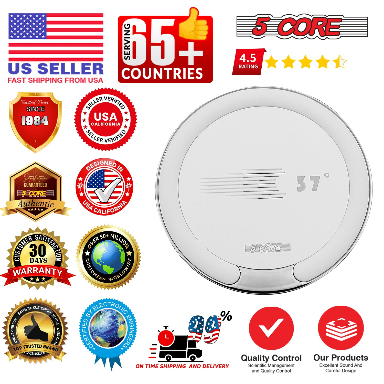 Start2Finish 5Core Wireless Phone Charging Pad with 15W Qi-certified fast charging surface and sleek electronic design