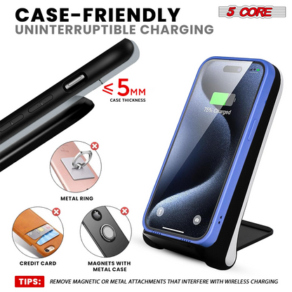 Start2Finish 5 Core Wireless Charging Stand set with two 10W fast chargers, sleep-friendly LED lights, for convenient device charging.