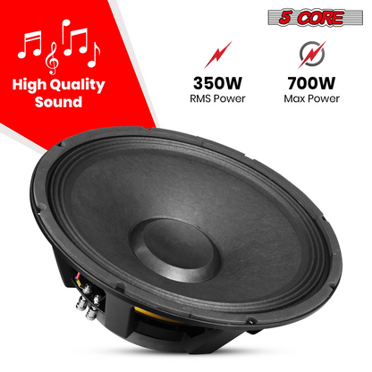 Start2Finish 15-inch 350W RMS subwoofer speaker with full-range PA DJ audio, 8-ohm bass replacement driver, electronics equipment