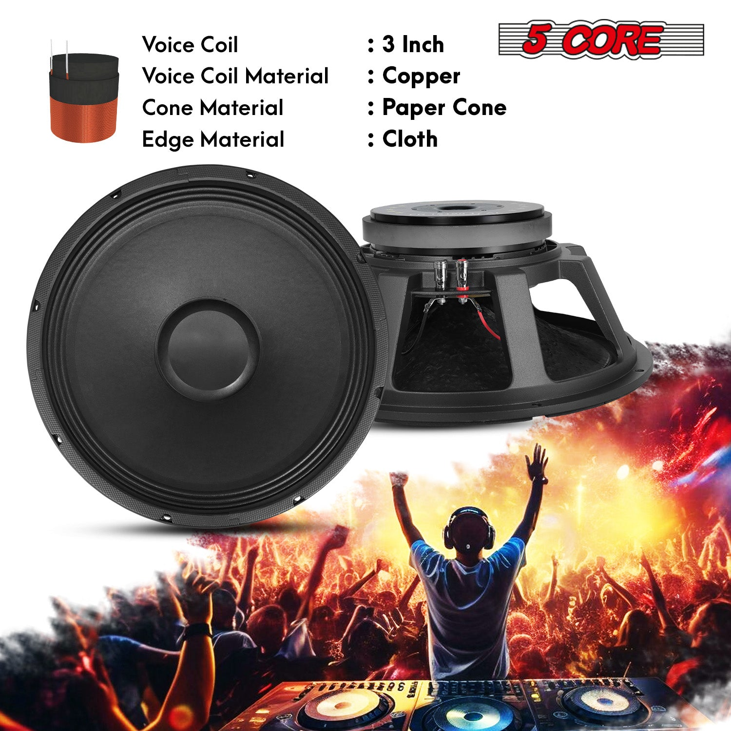 Start2Finish 15-inch 350W RMS subwoofer speaker with full-range PA DJ audio bass driver, 8 Ohm replacement woofer for electronics