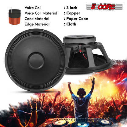 Start2Finish 15-inch 350W RMS subwoofer speaker with full-range PA DJ audio bass driver, 8 Ohm replacement woofer for electronics