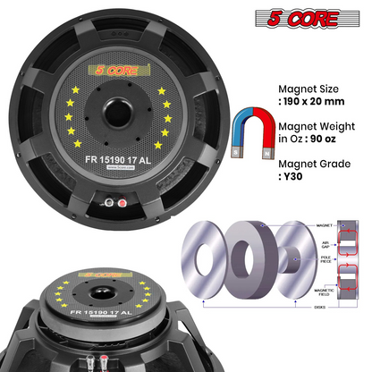 Start2Finish 15-inch 5-core subwoofer speaker with 350W RMS power, full range PA DJ bass driver, 8 Ohm replacement speaker.