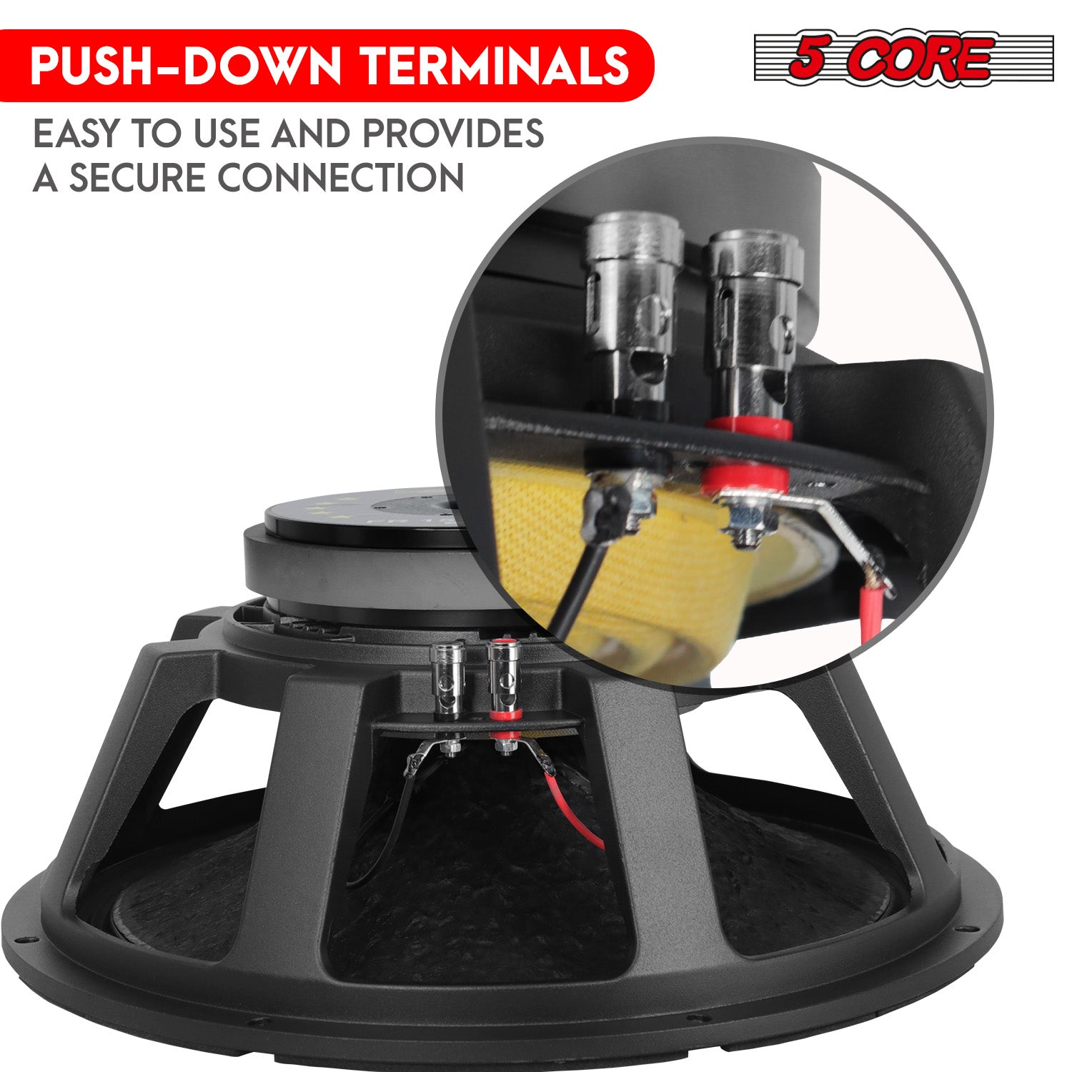 Start2Finish 15-inch 5-core subwoofer speaker with 350W RMS, full-range PA DJ audio driver, 8 Ohm bass replacement.