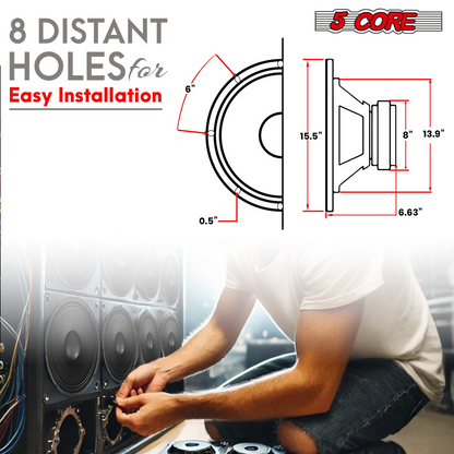 Start2Finish 15-inch 350W RMS subwoofer speaker with full-range PA DJ audio bass driver, 8 Ohm, for powerful sound reinforcement.