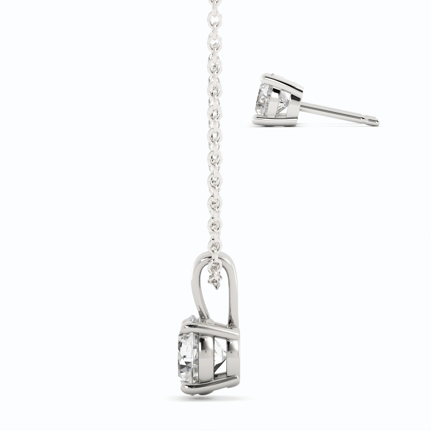 Start2Finish 3CTW moissanite stud earrings and pendant necklace set in 14K white gold overlay, featuring sparkling gemstone accents.