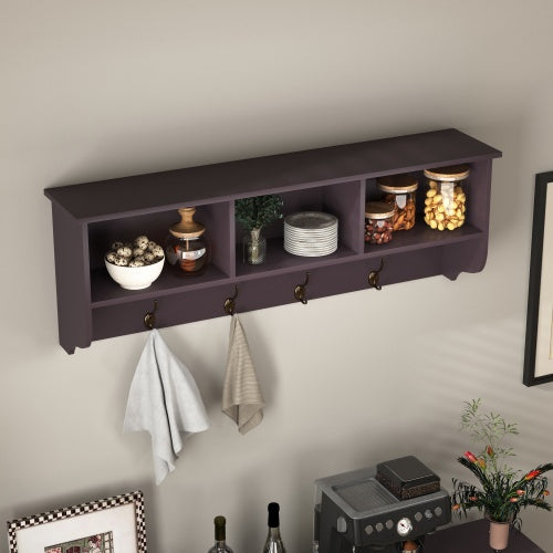 Pear Daisy espresso wall-mounted coat rack with 4 dual hooks for entryway or living room organization and storage.