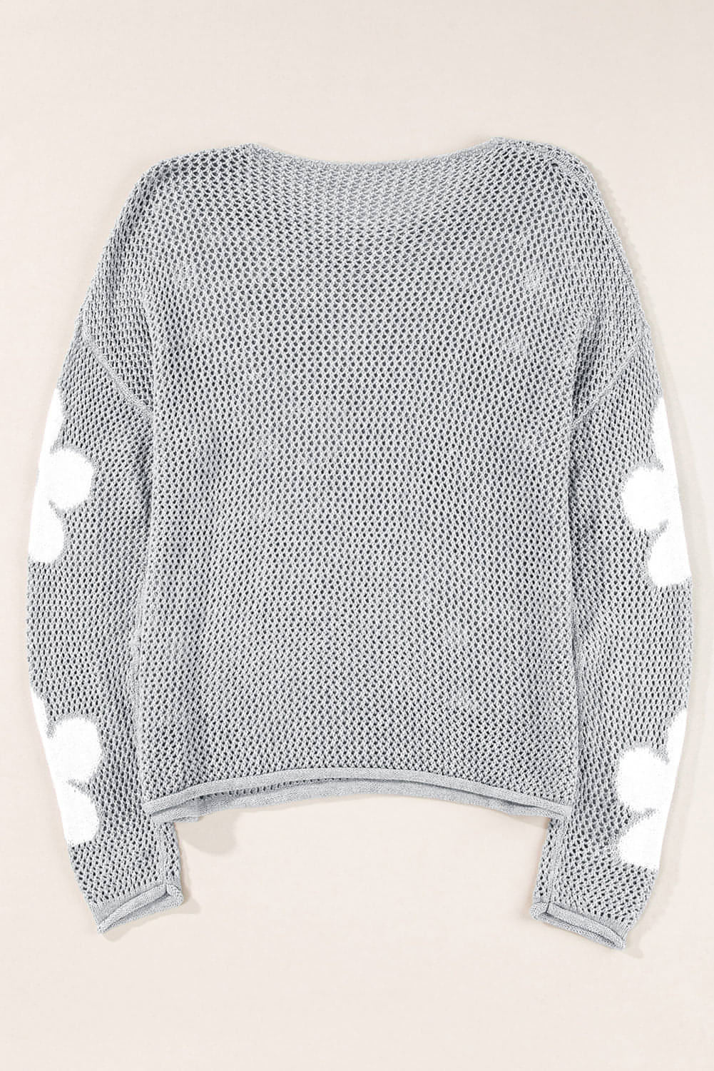 Light grey Carmine Juneberry sweater with big floral hollow knit design and drop shoulder style, cozy and stylish for casual wear.