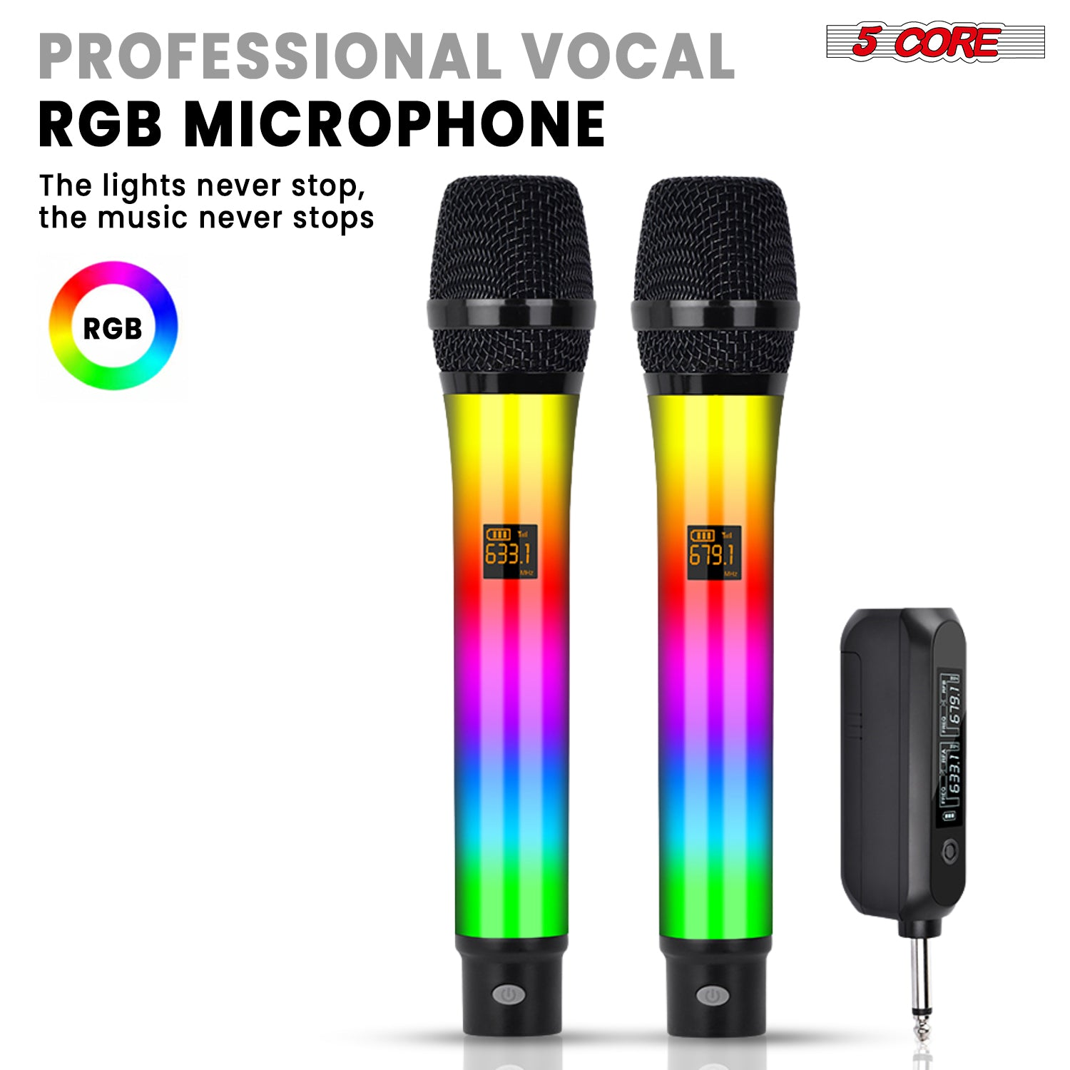 Start2Finish wireless karaoke microphone with RGB lights, rechargeable microfono inalambrico for singing and musical performances.