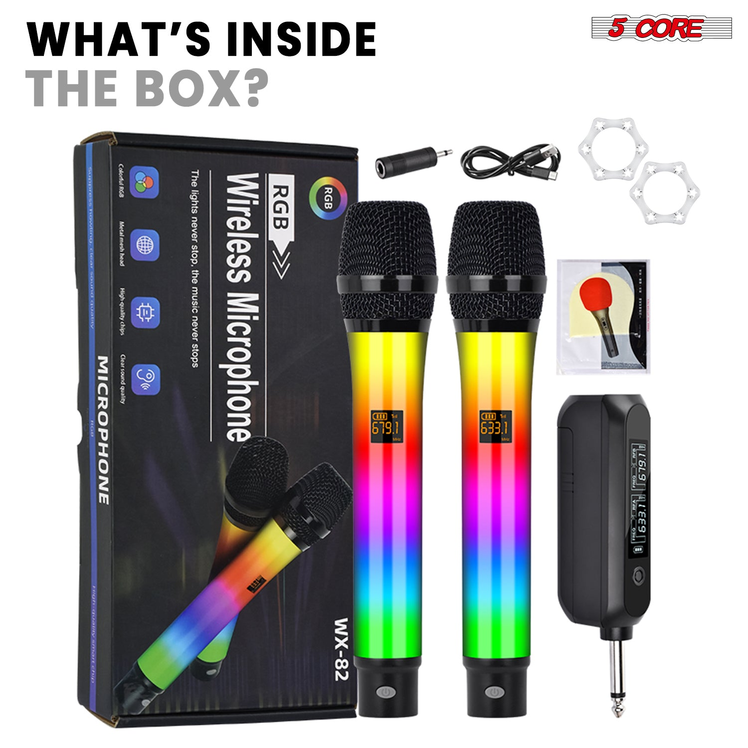Start2Finish wireless karaoke microphone with RGB lights, rechargeable, handheld musical instrument for singing and entertainment.