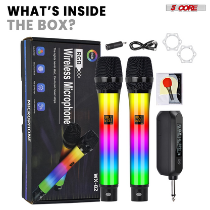 Start2Finish wireless karaoke microphone with RGB lights, rechargeable, handheld musical instrument for singing and entertainment.