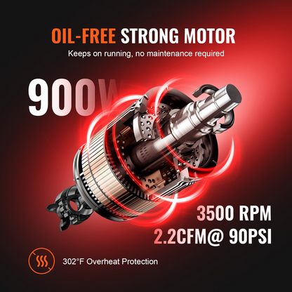Start2Finish VEVOR 4.8-gallon oil-free air compressor with 1.2HP, 2.2 CFM, 116 PSI, and ultra-quiet operation for auto repair and painting.