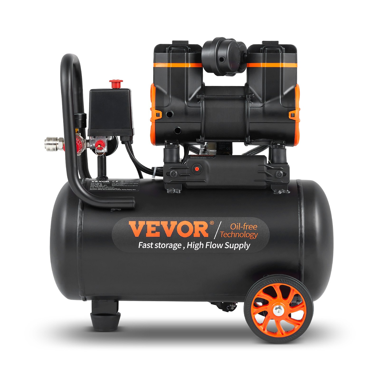 Start2Finish VEVOR 4.8-gallon oil-free air compressor with 1.2HP, 2.2 CFM, and 116 PSI for auto repair and spray painting.