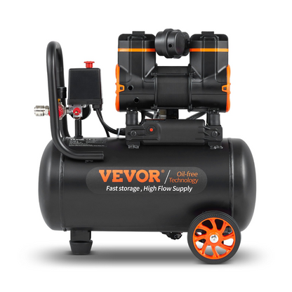 Start2Finish VEVOR 4.8-gallon oil-free air compressor with 1.2HP, 2.2 CFM, and 116 PSI for auto repair and spray painting.