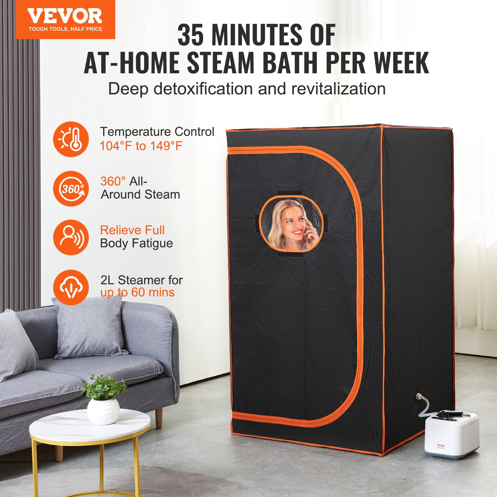 Start2Finish VEVOR portable steam sauna tent with floor mat, remote control, and heated body therapy for home spa and detox.