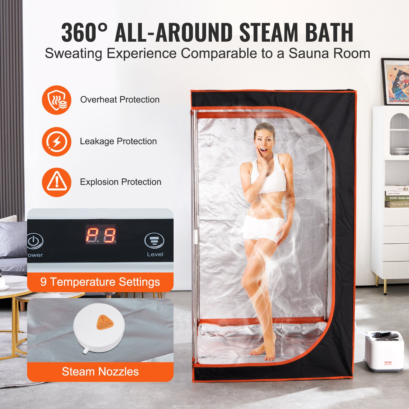 Start2Finish VEVOR portable steam sauna tent with remote control, heated body therapy, and included floor mat for home spa detox.