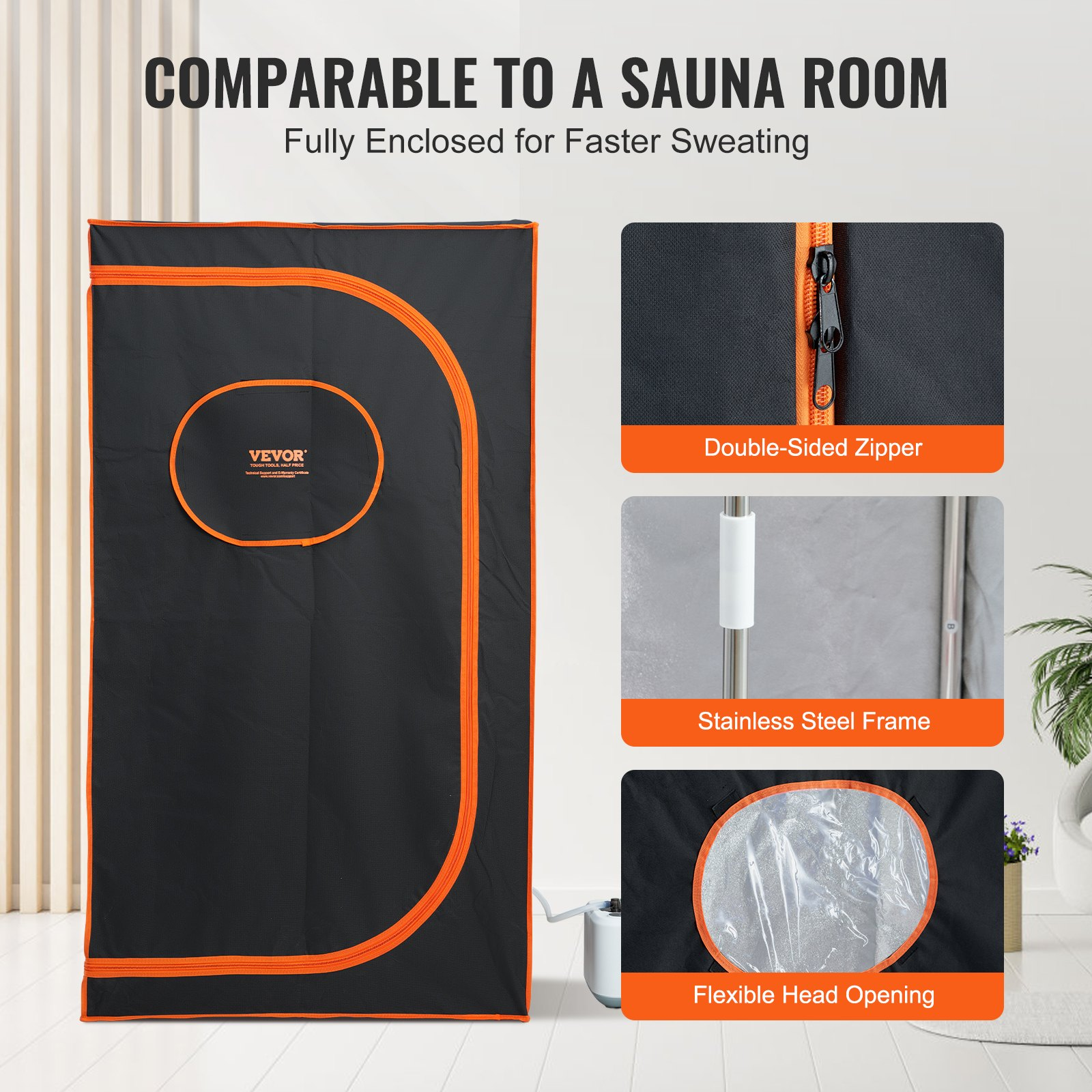Start2Finish VEVOR Portable Steam Sauna Tent with floor mat, 1000W personal spa kit, featuring remote control for detox and heated body therapy.