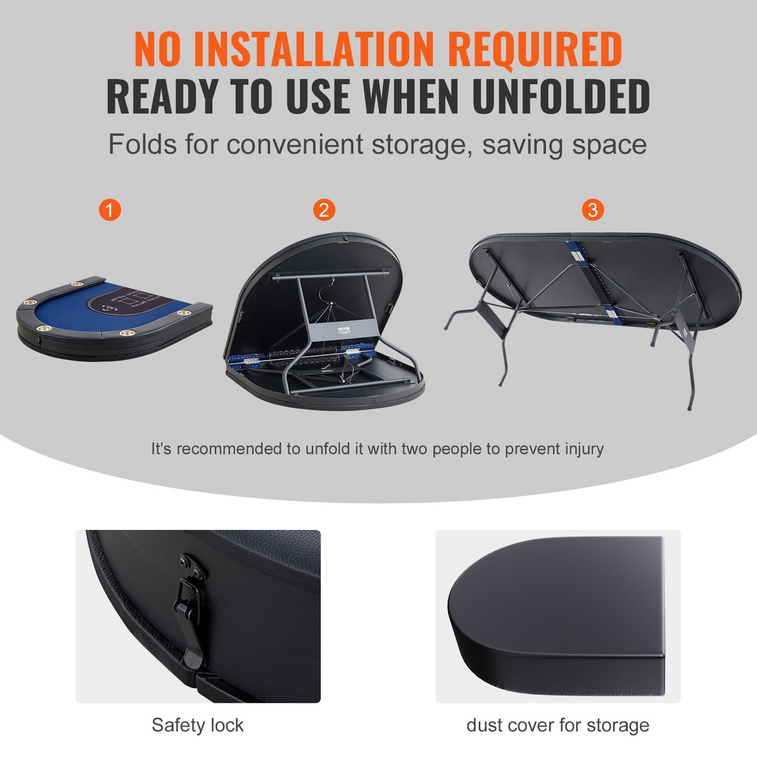 Foldable VEVOR 10 player poker table with padded rails and stainless steel cup holders, oval casino-style card game table.