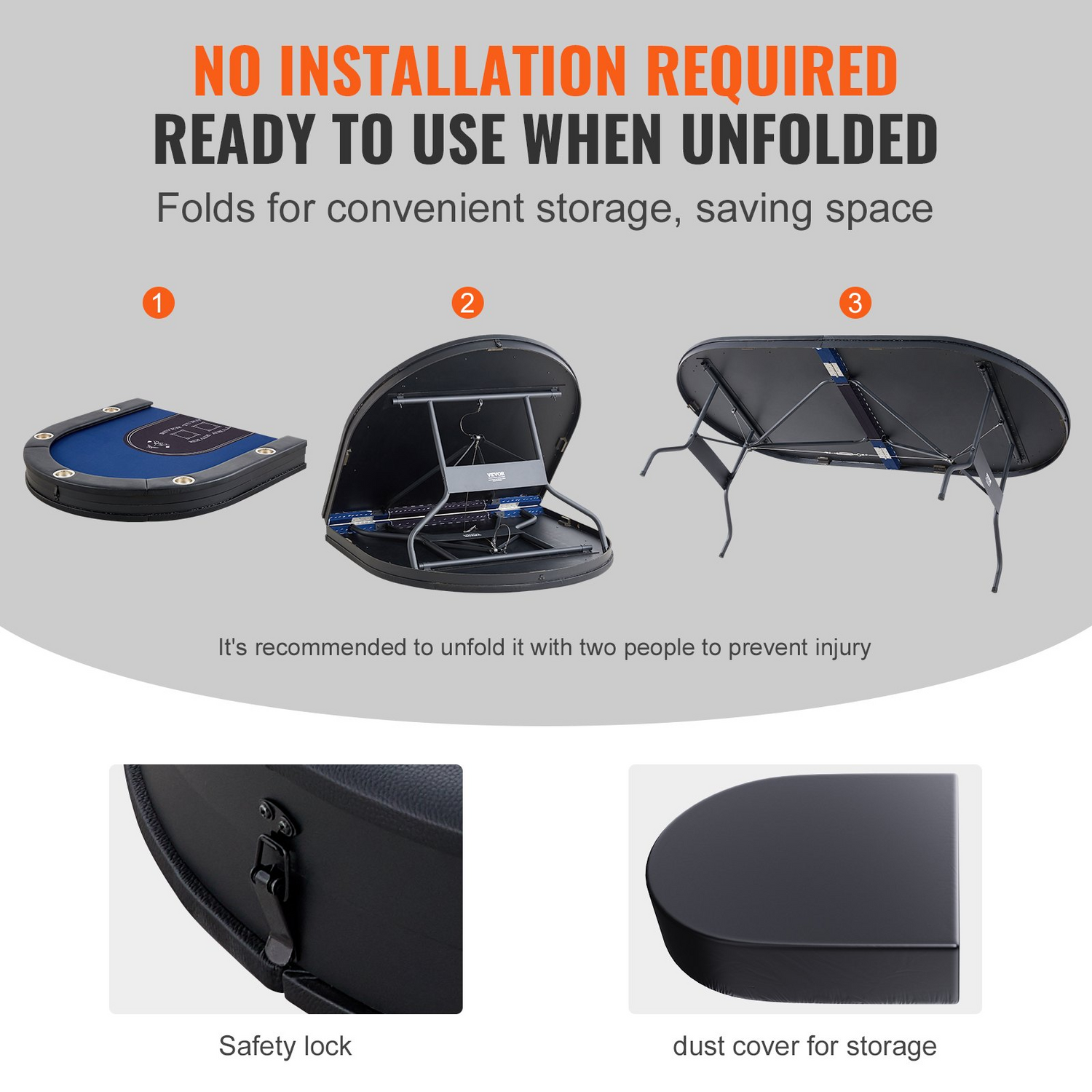 Foldable VEVOR 10 player poker table with padded rails and stainless steel cup holders, oval casino-style card game table.