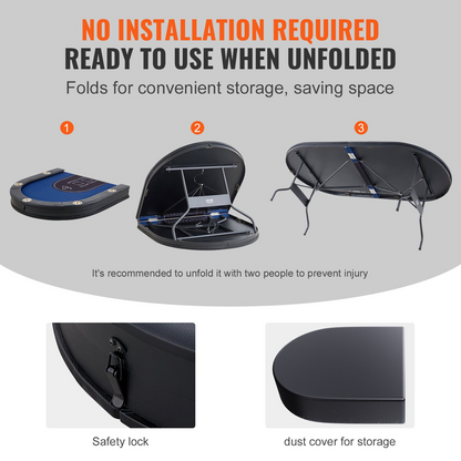Foldable VEVOR 10 player poker table with padded rails and stainless steel cup holders, oval casino-style card game table.