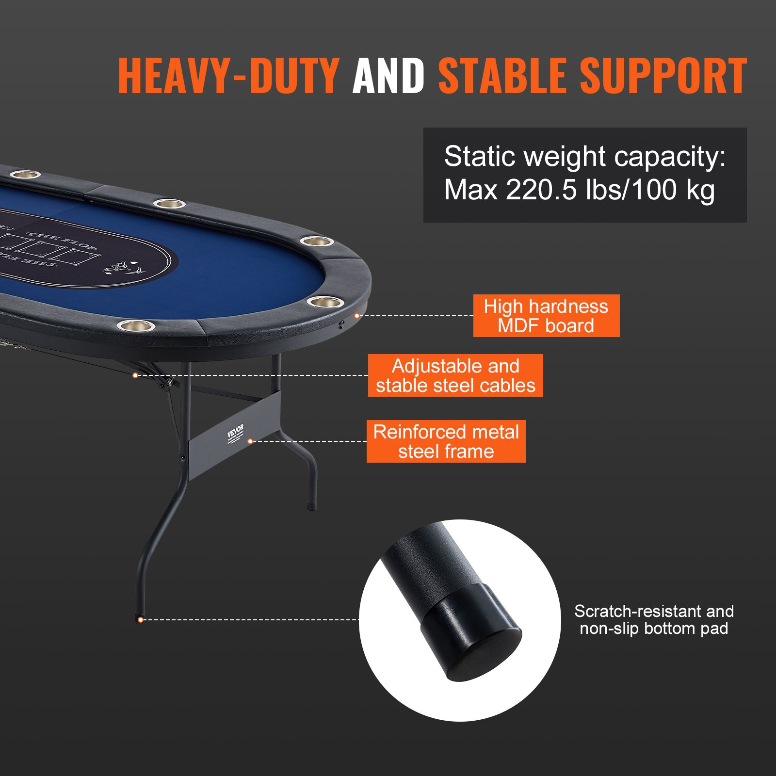 Start2Finish VEVOR 10-player foldable poker table with padded rails, stainless steel cup holders, and oval casino-style design.