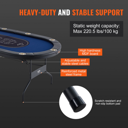 Start2Finish VEVOR 10-player foldable poker table with padded rails, stainless steel cup holders, and oval casino-style design.