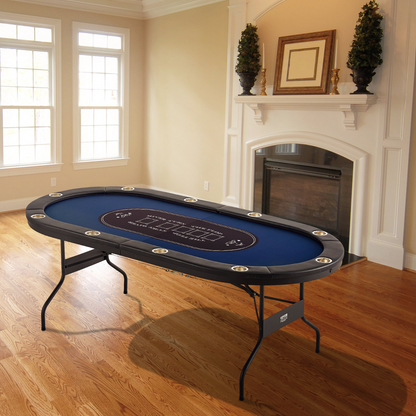 Start2Finish VEVOR 10-player foldable poker table with padded rails, stainless steel cup holders, and oval casino-style design.