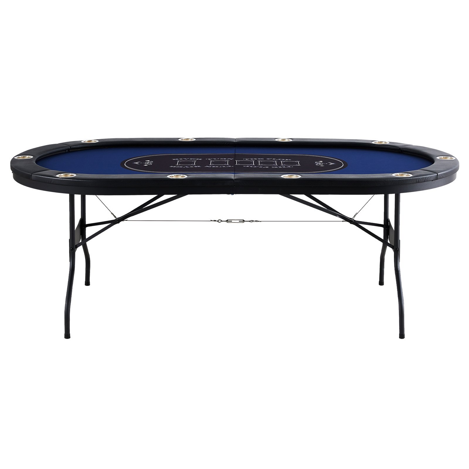 Foldable VEVOR 10-player poker table with padded rails and stainless steel cup holders, oval casino-style game table for poker and blackjack