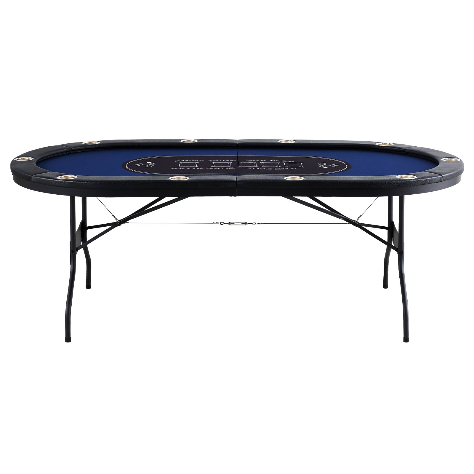 Foldable VEVOR 10-player poker table with padded rails and stainless steel cup holders, oval casino-style game table for poker and blackjack