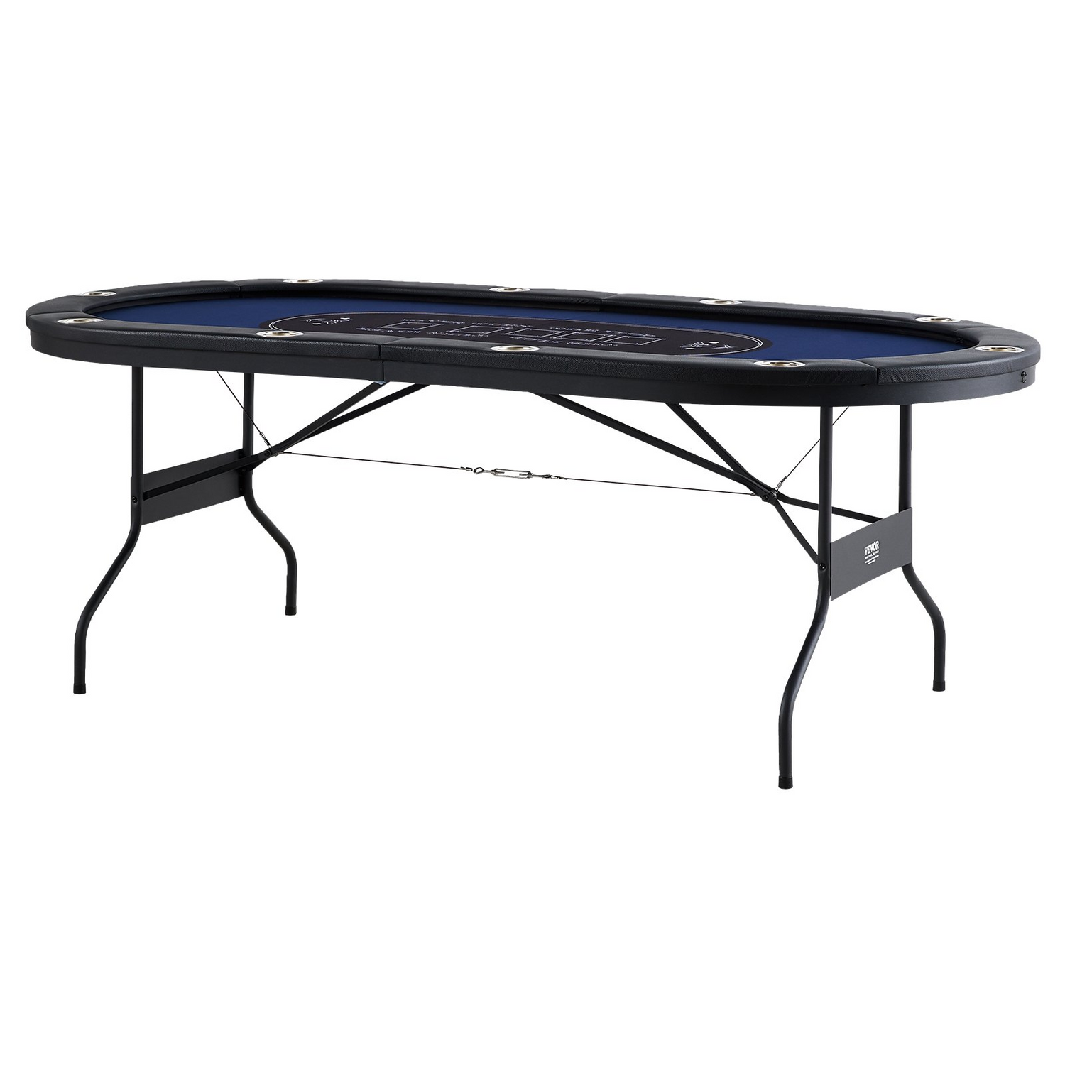 Start2Finish VEVOR 10-player foldable poker table with padded rails, stainless steel cup holders, and oval casino-style design.