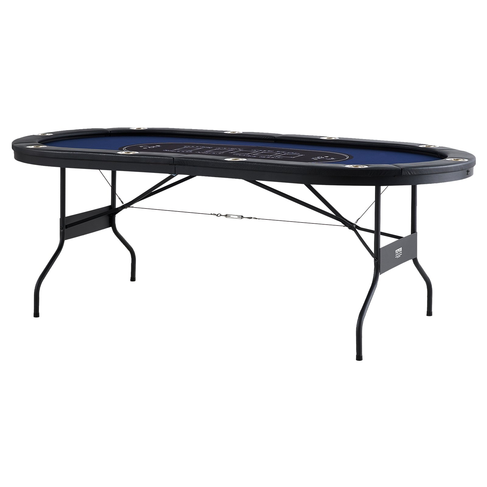 Start2Finish VEVOR 10-player foldable poker table with padded rails, stainless steel cup holders, and oval casino-style design.