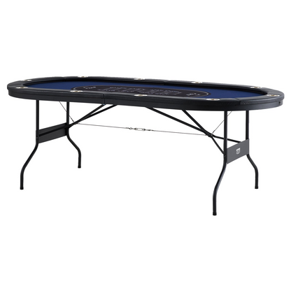 Start2Finish VEVOR 10-player foldable poker table with padded rails, stainless steel cup holders, and oval casino-style design.