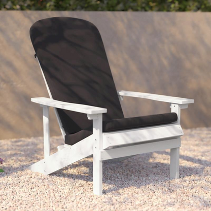 Set of 2 white Adirondack chairs with gray cushions, outdoor porch and patio furniture by Start2Finish.