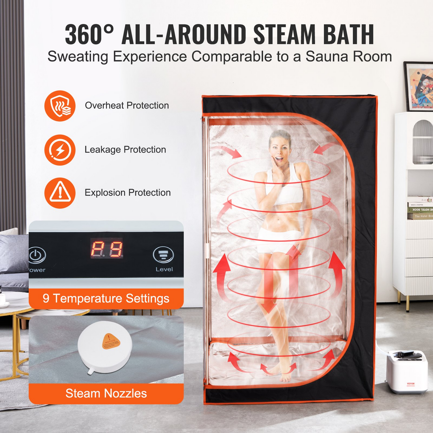 Start2Finish VEVOR portable steam sauna tent with heating blanket, remote control, and floor mat for personal home spa and detox therapy.