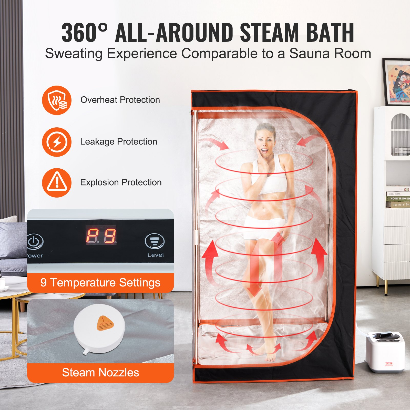 Start2Finish VEVOR portable steam sauna tent with heating blanket, remote control, and floor mat for personal home spa and detox therapy.