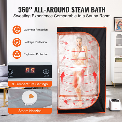 Start2Finish VEVOR portable steam sauna tent with heating blanket, remote control, and floor mat for personal home spa and detox therapy.