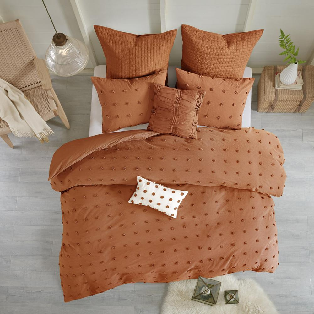 Start2Finish cotton jacquard duvet cover set with euro shams and throw pillows, featuring intricate woven bedding design.