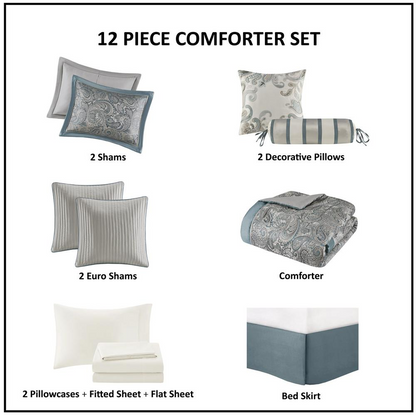 Start2Finish 12-piece bedding comforter set with cotton bed sheets, featuring a soft, cozy design for a comfortable bedroom look.