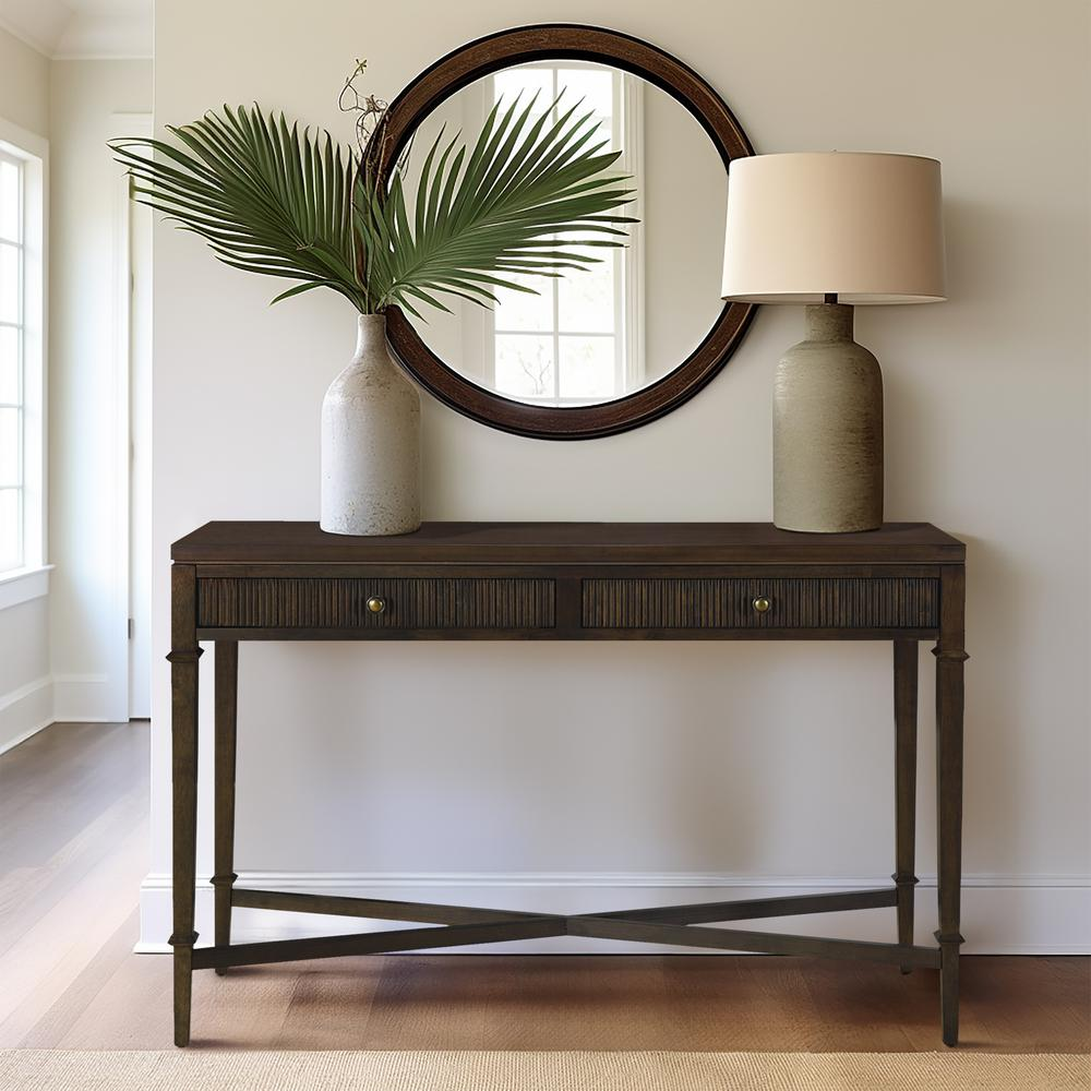 Start2Finish fluted 2-drawer storage console table with tapered legs and textured drawer fronts, ideal for entryways or living rooms.