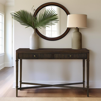 Start2Finish fluted 2-drawer storage console table with tapered legs and textured drawer fronts, ideal for entryways or living rooms.